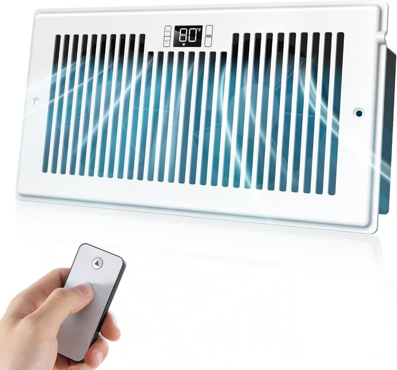 VELLEE Quiet Register Booster Fan Fits 6" x 12" (DUCT OPENING CUTOUT), 10-Speed Smart Heating Cooling AC Vent Booster Fan w/Remote Control & Thermostat Control (White) - Corded - Image 1